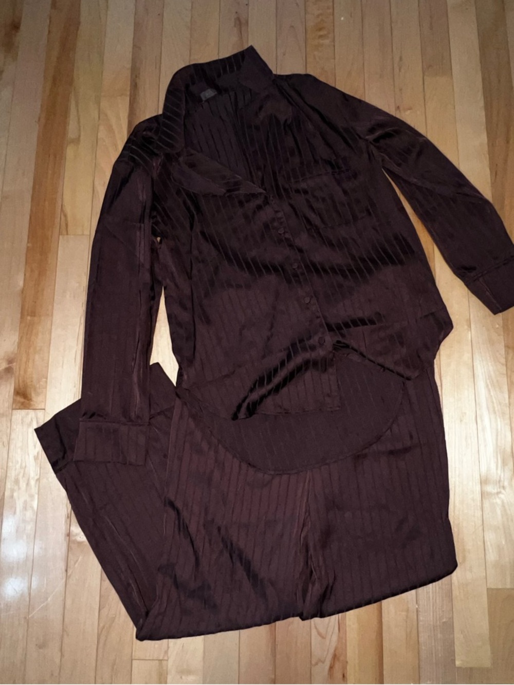 Nuuds Pinstripe Long Sleeve Silk Pajamas